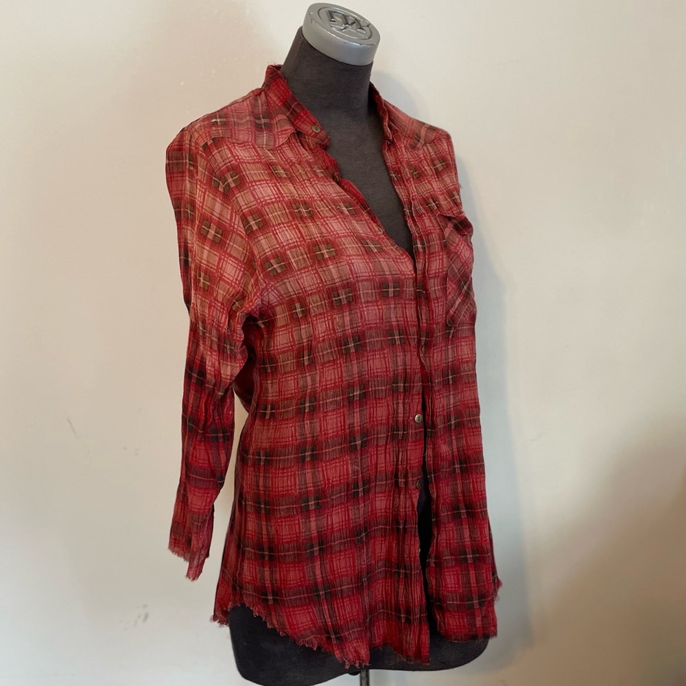 Free People Red Plaid Button-Down Shirt